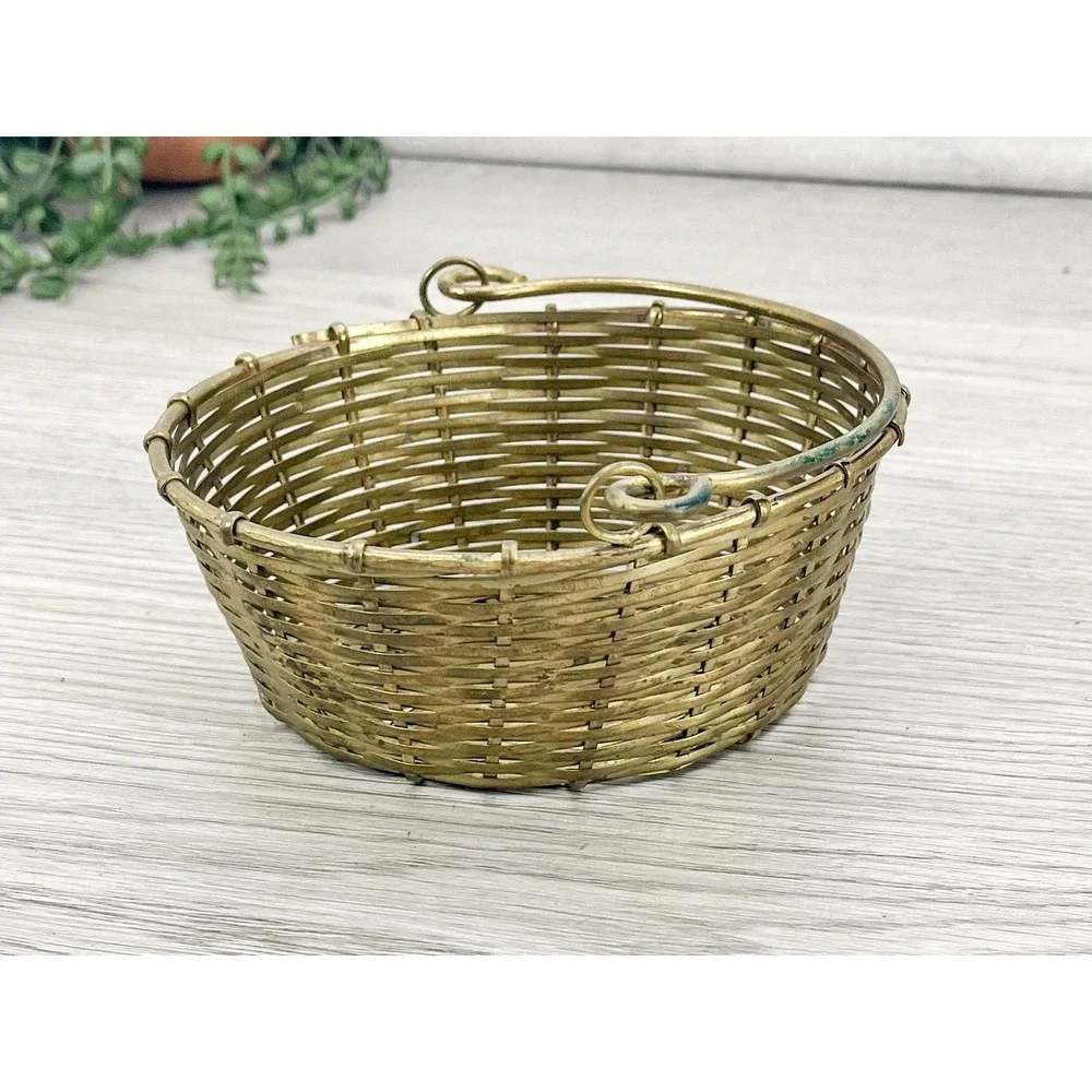 Vintage Woven Brass Basket Bowl - Made in India